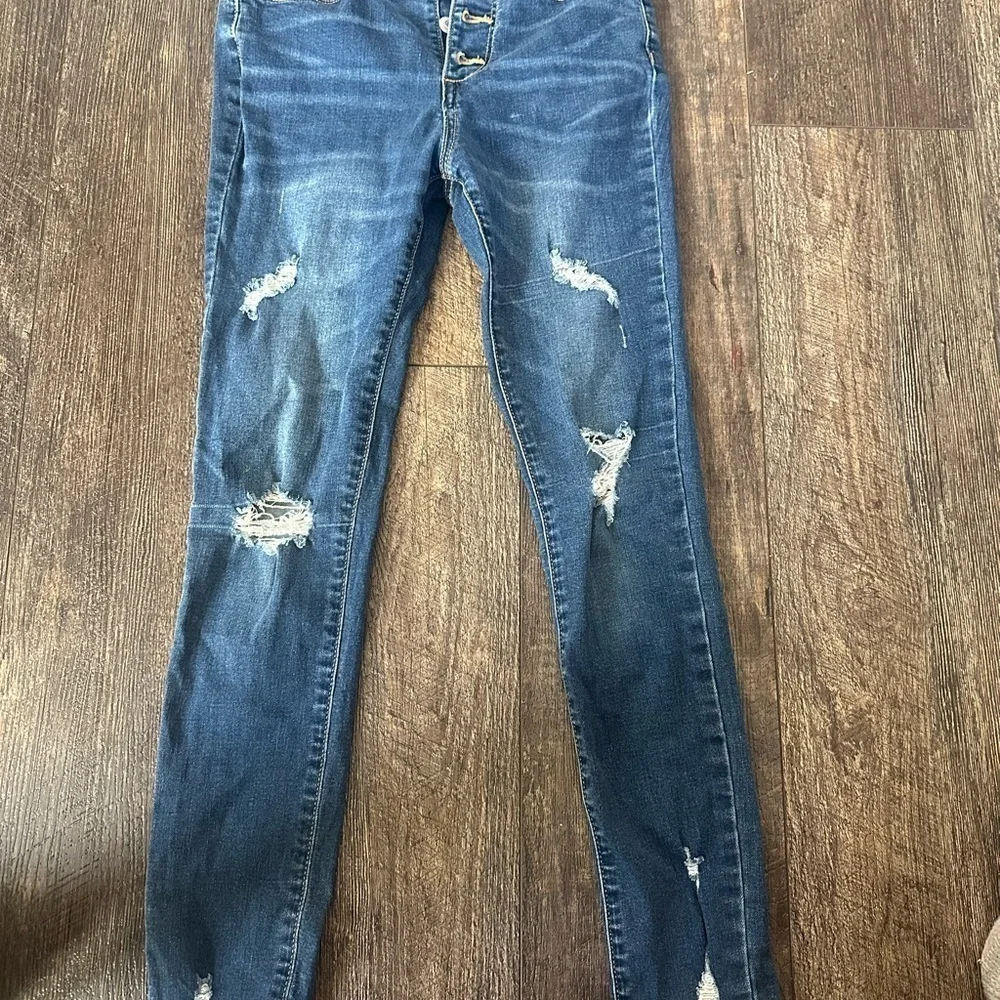 Preloved Old Navy Women's Distressed Skinny Jeans - Blue